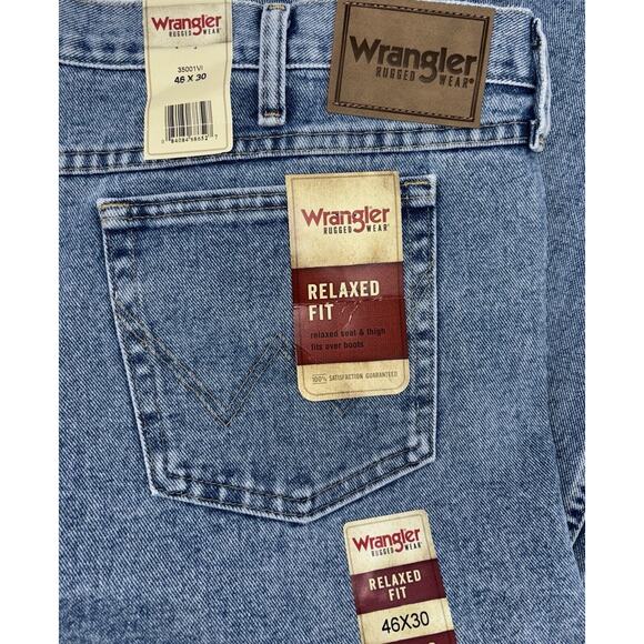 NEW Men's Wrangler Rugged Wear Jeans‎ 46x30 Blue Relaxed Fit Straight Leg NWT - Picture 10 of 11